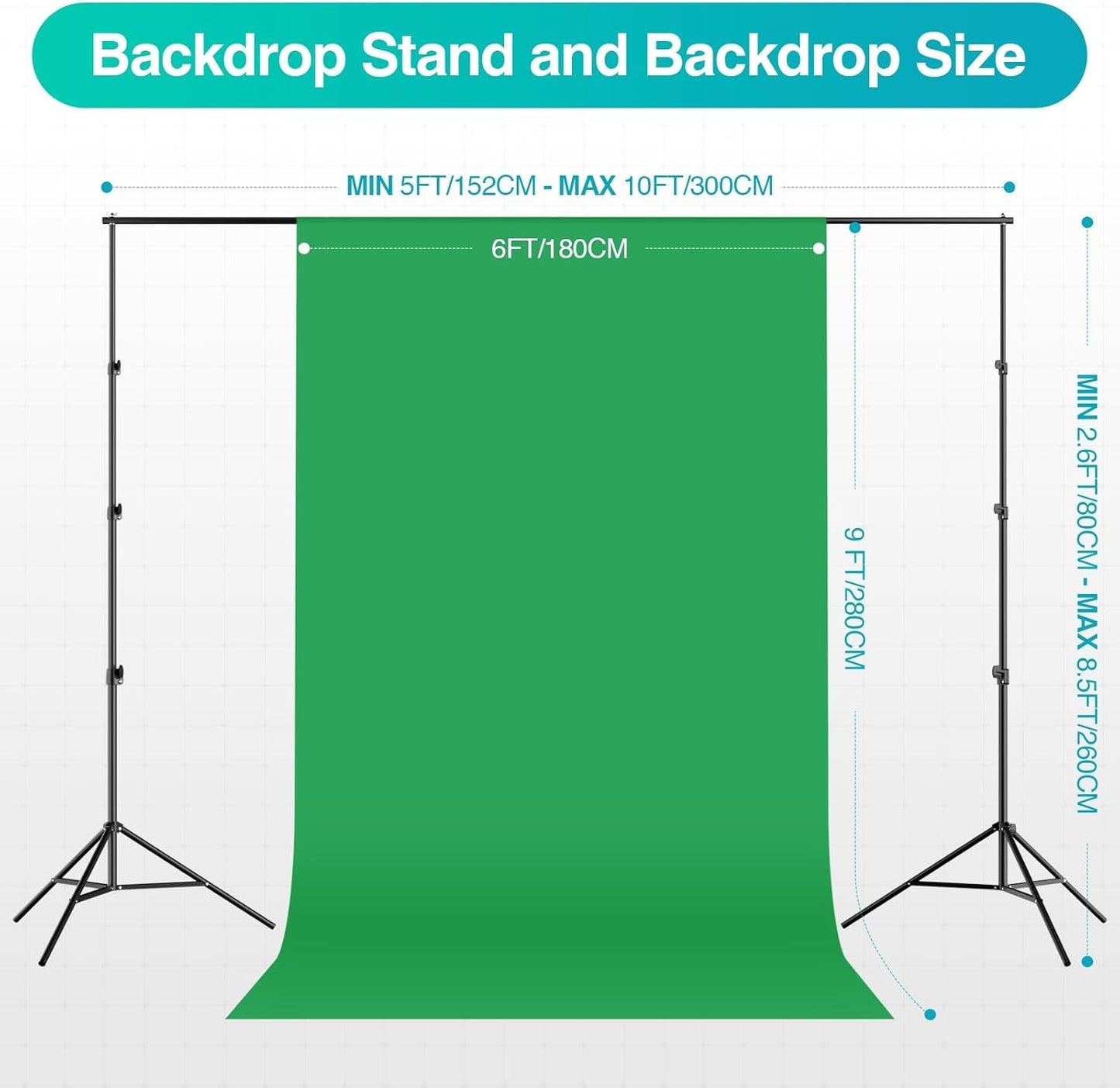 EMART 8.5 x 10 ft Backdrop Support System, Professional Photography Lighting Kit with 50W LED Bulb, Reflector, 6 * 9ft Backdrop *3, Umbrellas&Softbox Lighting Kit for Studio, Portrait, Video Shooting