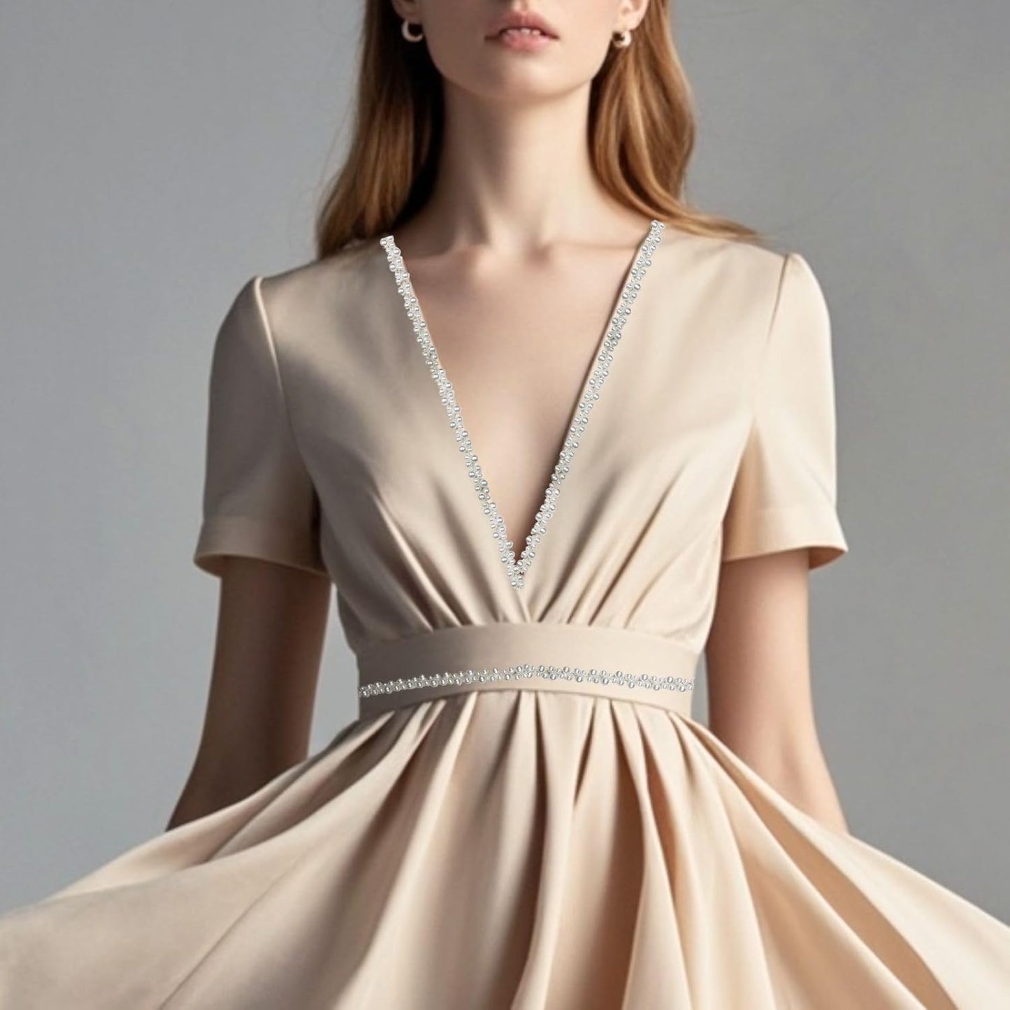 1 Yard Pearl Trim Chain String Silver Applique Fringe Ribbon Strips Beads Sewing Dress DIY Party Wedding Bouquet for Decoration Bridal Costume Embellishment