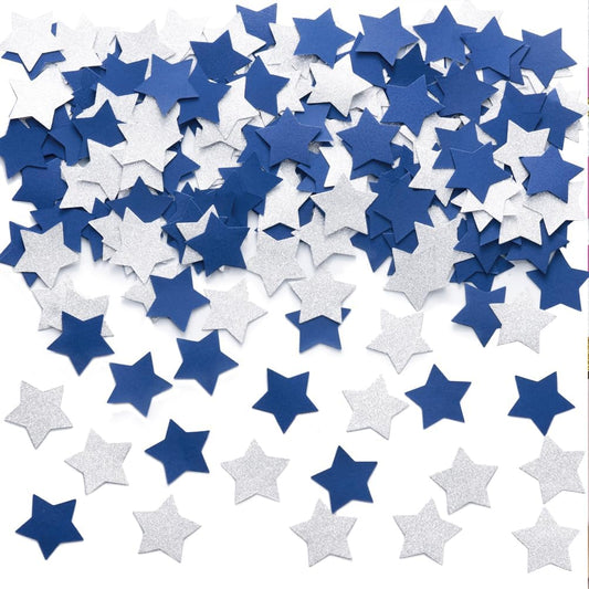 MOWO Blue and Silver Star Confetti Table Decoration for Birthday Graduation Winter Retirement Bachelor Theme Party,1.2 inch in Diameter,200 Counts