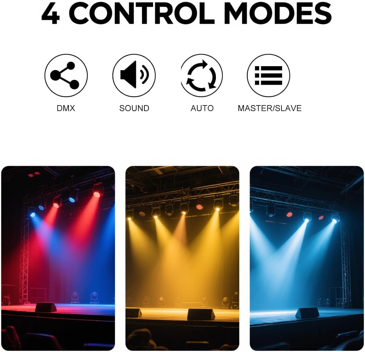 Moving Head DJ Lights 180W LED with 4 Rotating Head,16X10W RGBW 4-in-1 Multiple Effects Changing，21CH DMX-512/Sound Activated for Christmas KTV Wedding