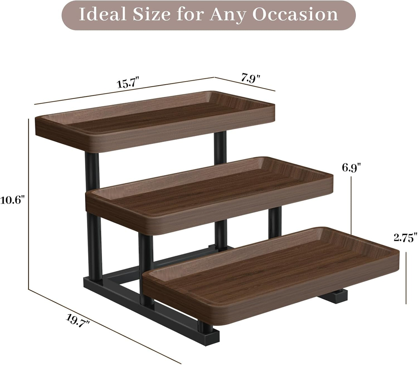 Serving Tray for Party, 3 Tier Cupcake Stand 15.7" Wooden Tiered Tray Stand Large Serving Platter for Serving Food Dessert Table Display Set Reusable Trays for Candy, Veggie, Fruit, Snack
