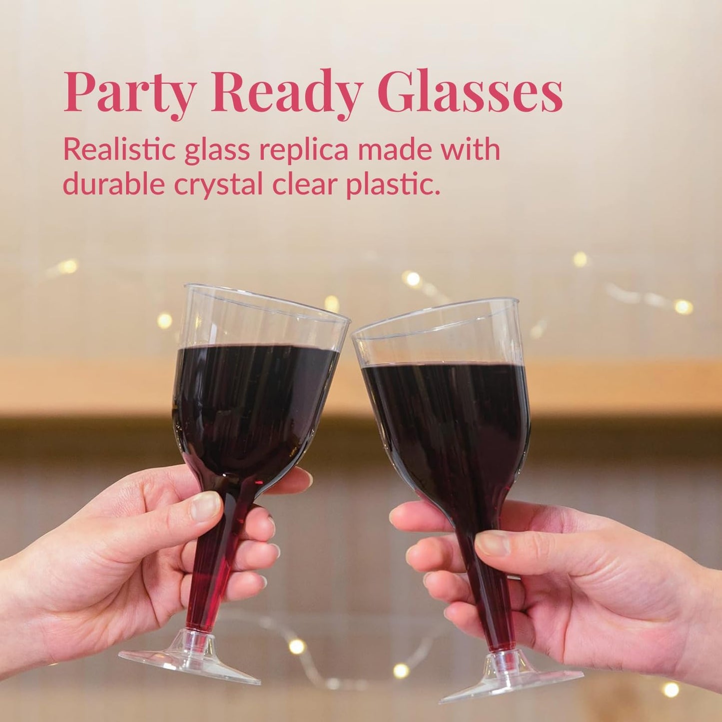 Prestee 24 Clear Stemmed Plastic Wine Glasses - 10 oz Disposable Wine Glasses for Parties - Plastic Wine Cups with Stem for Weddings, Wine Tasting, Patio Gatherings, and Elegant Party Supplies