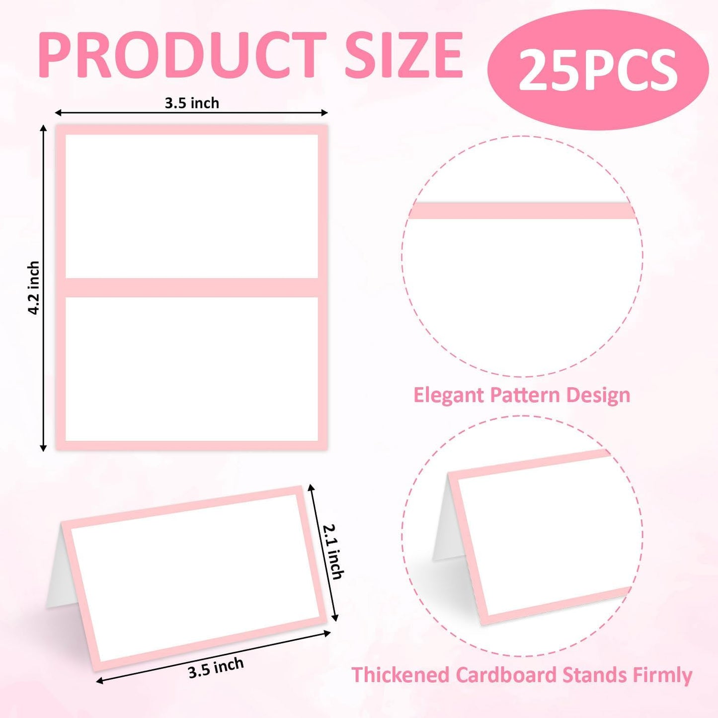 25 Pcs Blush Pink Place Cards, Blank Tent Name Cards for Food Buffet, Dinner Party, Wedding Reception, Bridal Shower Table Setting -02