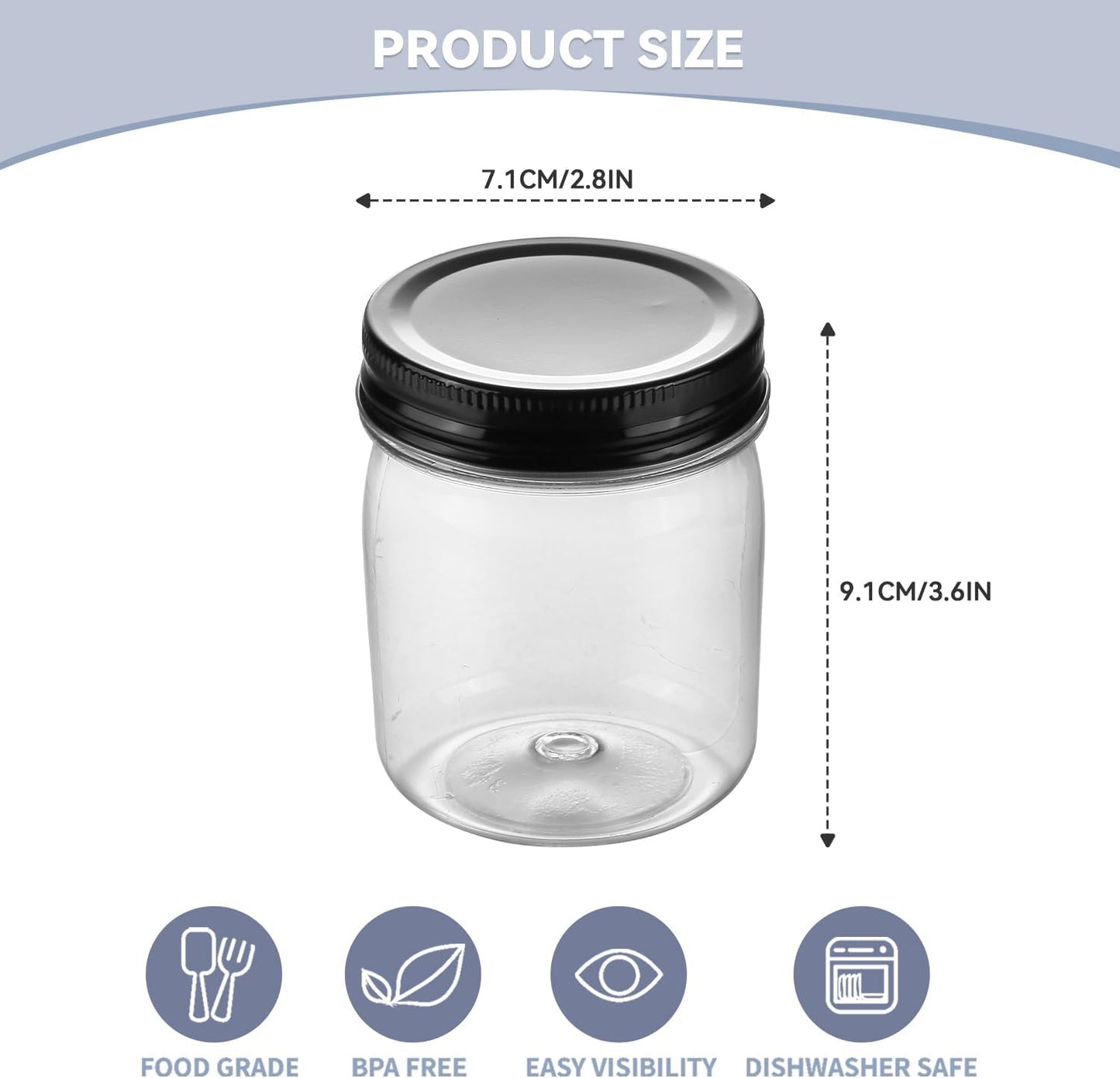 novelinks 8 oz Clear Plastic Jars with Screw-On Lids - BPA-Free Refillable Storage Containers for Slime, Spices, Crafts, Kitchen & Home Organization (32 Pack,Black)