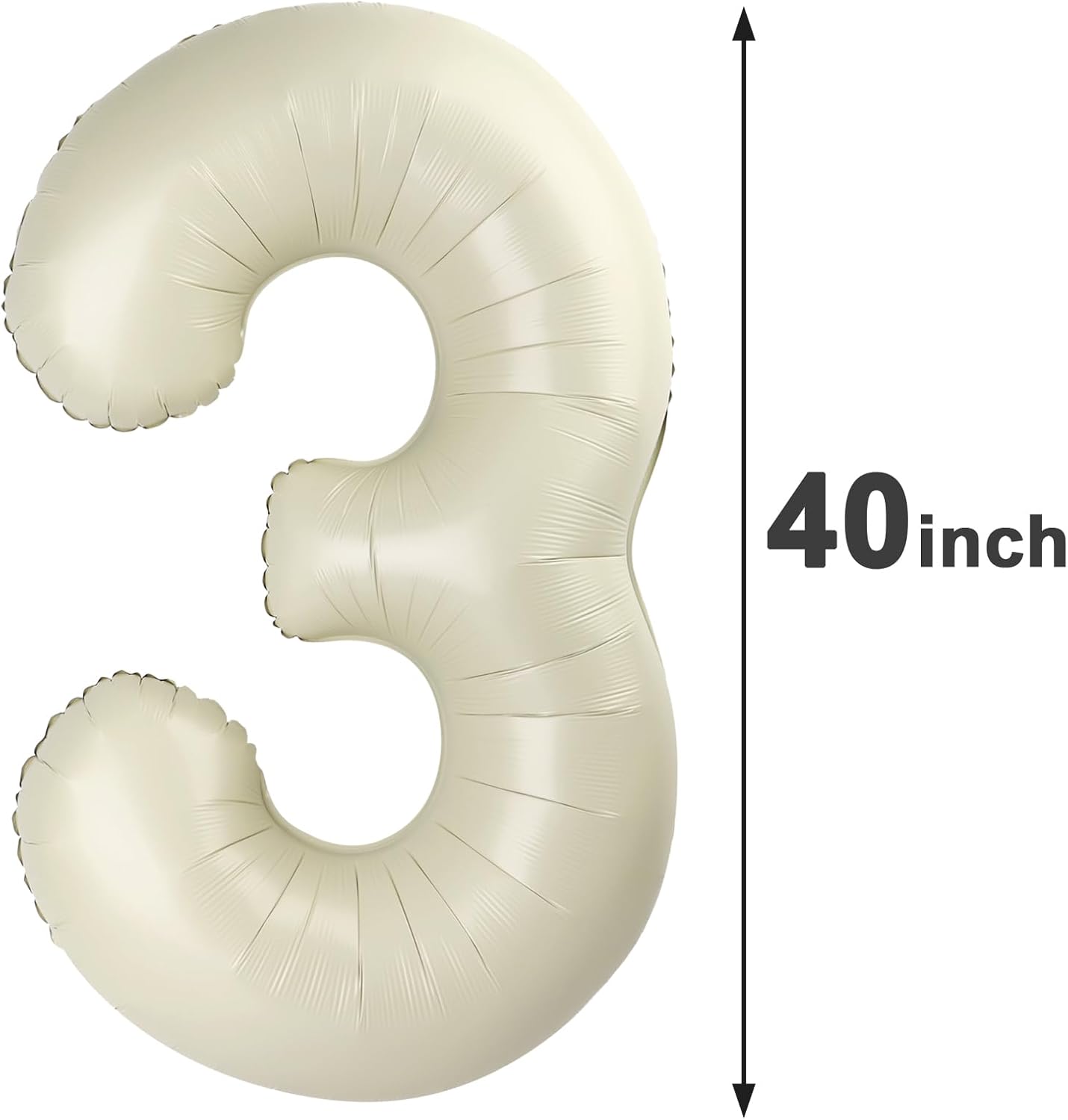 Cream White Large 3 Number Balloon 40 Inch, 3 13 23 30 33 36 38 Cream White Birthday Party Decorations, Number Three Foil Balloons for Anniversary Party Graduations Celebration Supplies