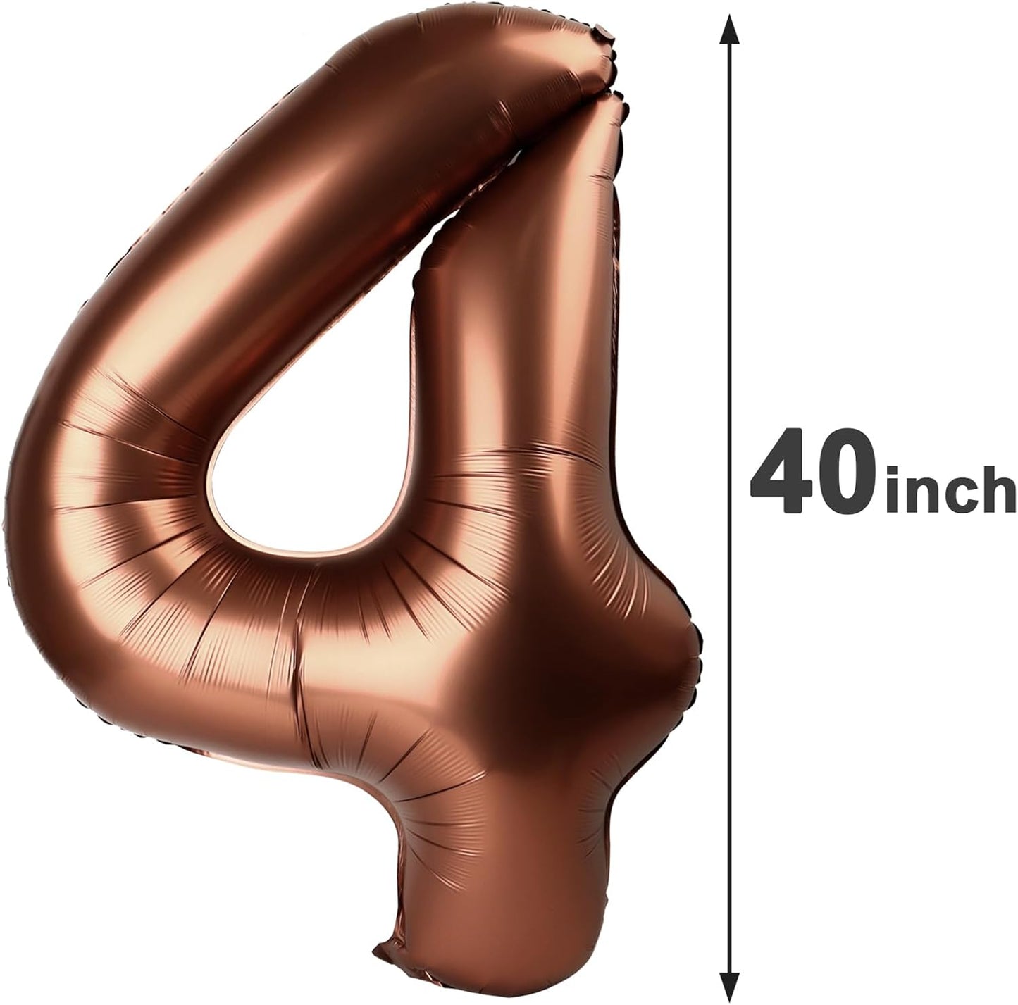 40 Inch Dark Brown Large Number 4 Birthday Balloon, Giant Number Four 14 24 34 40 44 Balloons, Coffee Brown Foil Mylar Big Balloons for Anniversary Graduation Supplies Decorations