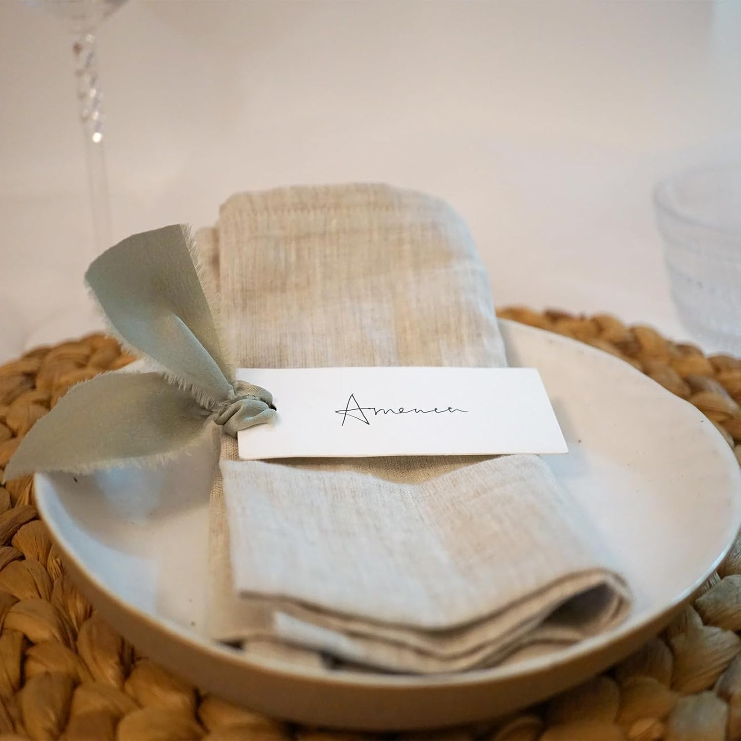 40 Pcs Place Cards for Table Setting - 3.94"X1.57" Table Name Cards with Dusty Green Ribbon Name Tags for Wedding Dinner Party Events