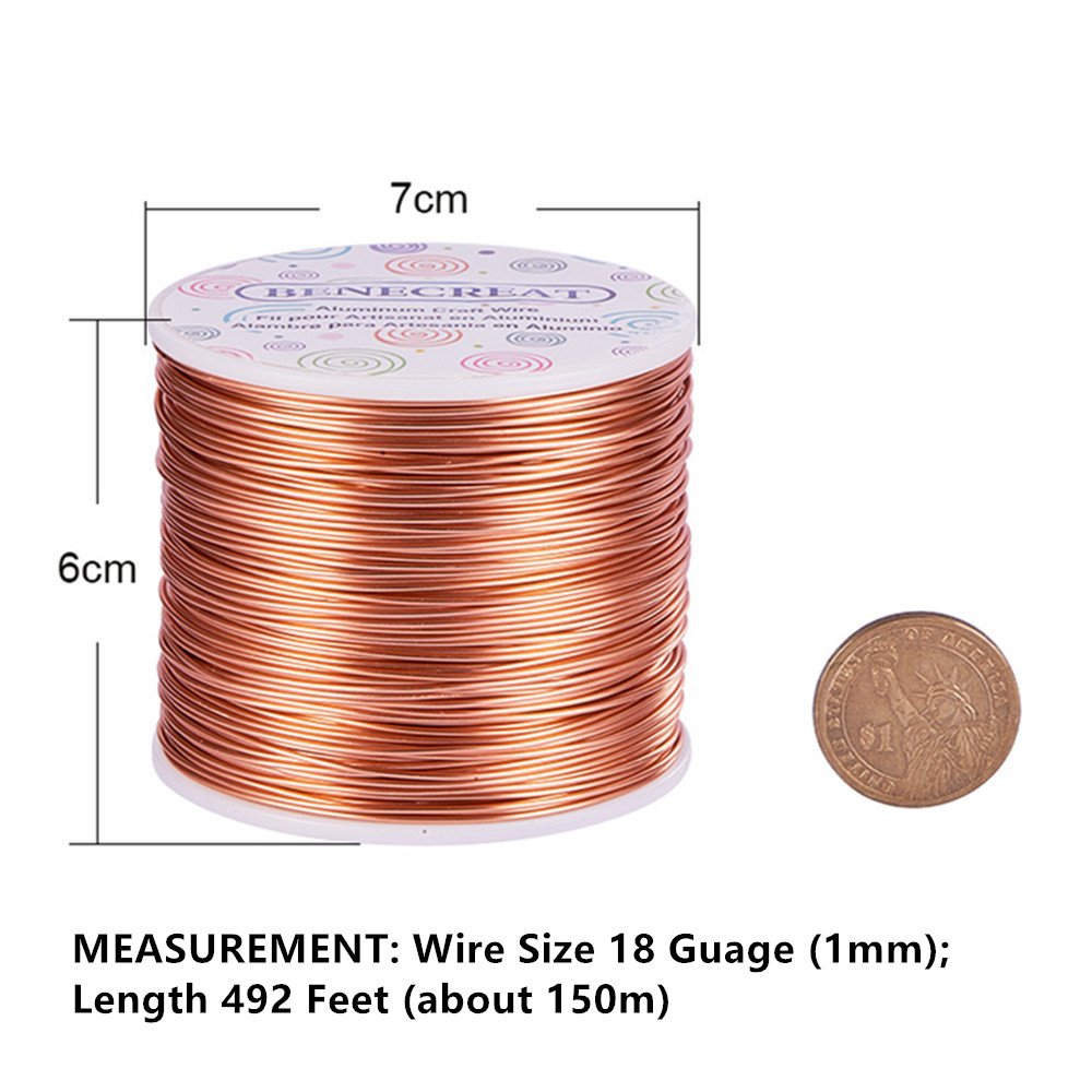 BENECREAT 9 10 12 15 17 18 20 Gauge Aluminum Wire (18 Gauge,492 FT) Anodized Jewelry Craft Making Beading Floral Colored Aluminum Craft Wire for Garden, Model Making - Copper Tone