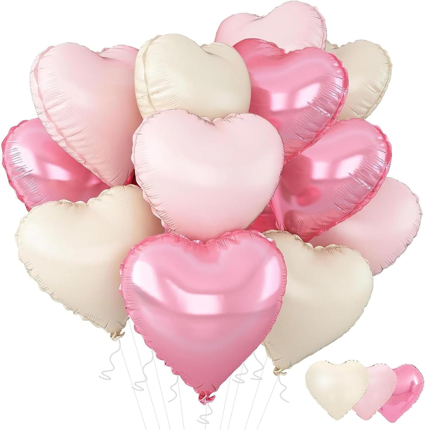 12Pcs Pink White Heart Balloons 18Inch Baby Pink Cream White Heart Shaped Foil Balloons for Birthday Valentines Day Bridal Engagement Wedding Anniversary Baby Shower Party Decorations
