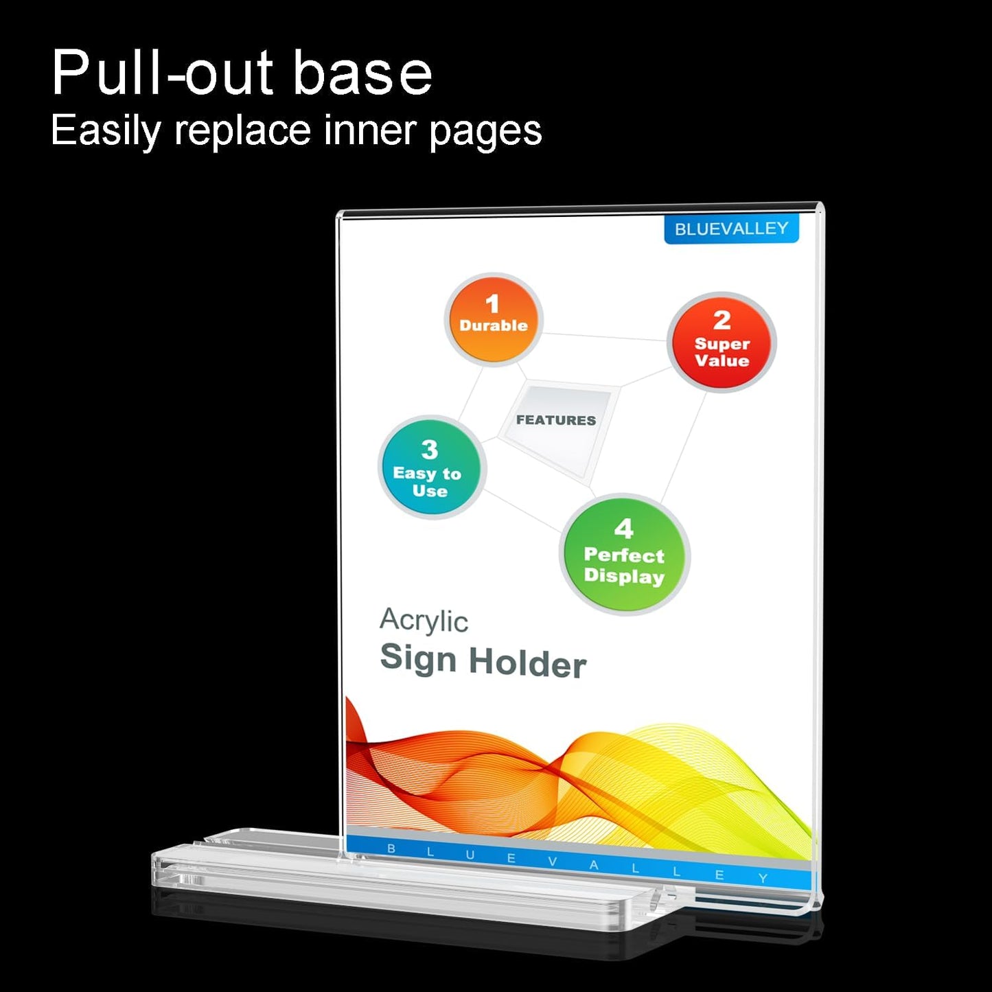 BlueValley Clear Acrylic Sign Holder 5x7 Vertical Double Sided Acrylic Photo Picture Frame for Office Desk, Table Sign Holder for Store, Rrestaurant, Hotel, Cafe, Show Fairs, Vendor-for Brochure Flyer Menu Document-6 pack