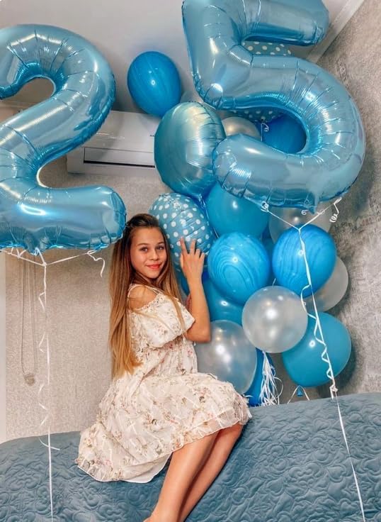 Pearl Blue 4 Number Balloon, 40 Inch Large Number 4 Birthday Balloon, Giant Number Four 14 24 34 40 44 Balloons, Foil Mylar Big for Anniversary Graduation Supplies Decorations
