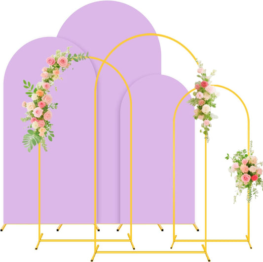 FUHSY Set of 3 Metal Backdrop Stand with Wedding Arch Cover 7.2FT, 6.6FT, 6FT Spandex Lavender Arch Backdrop Stand Cover Balloon Arch Frame Stand Backdrop for Birthday Party Bridal Baby Shower Decor