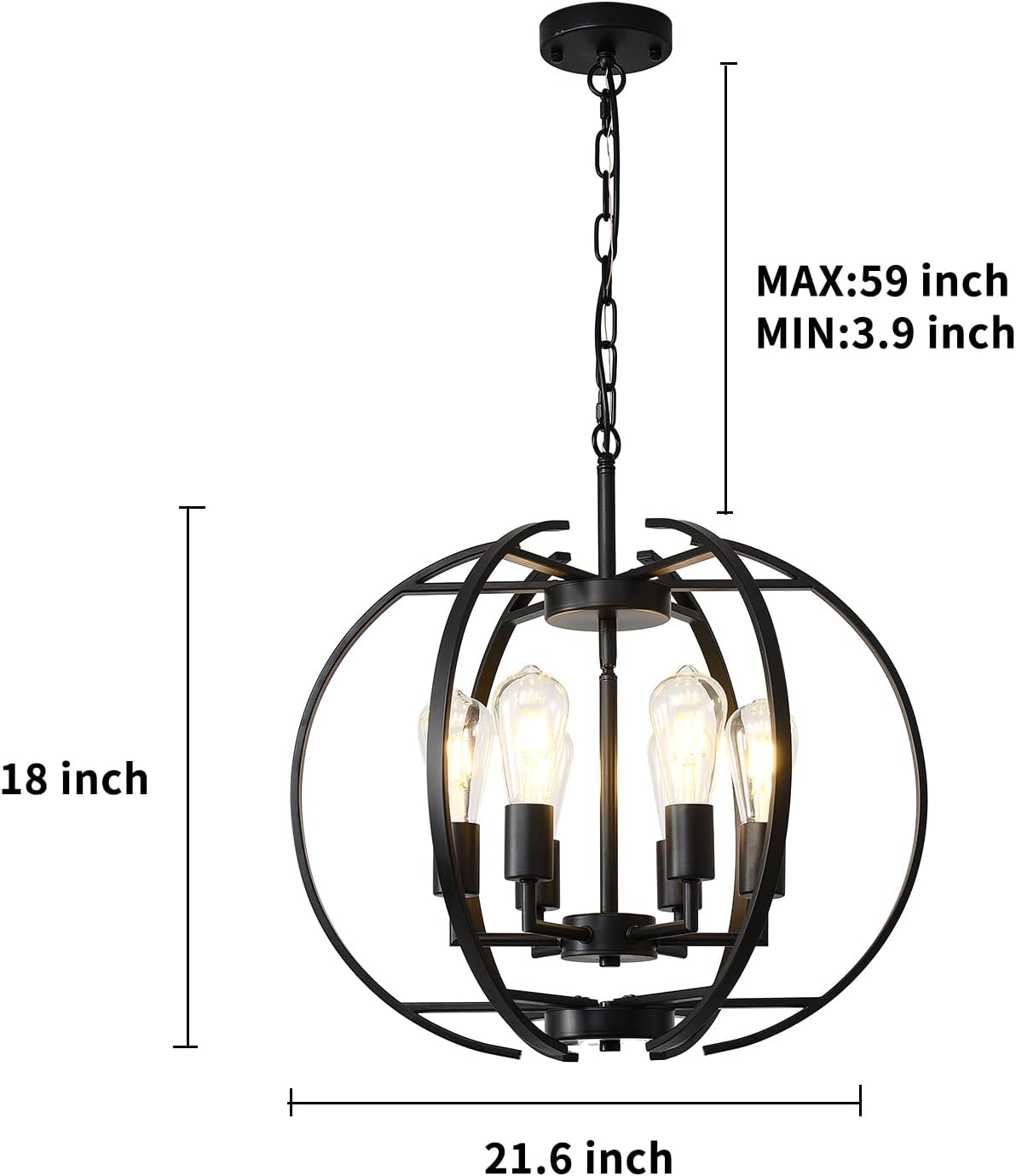 Pendant Lights Globe Black Chandeliers Lighting, Hallway Light Fixtures Ceiling Adjustable Hanging 6 Light for Kitchen, Dining Room, Living Room, Bedroom