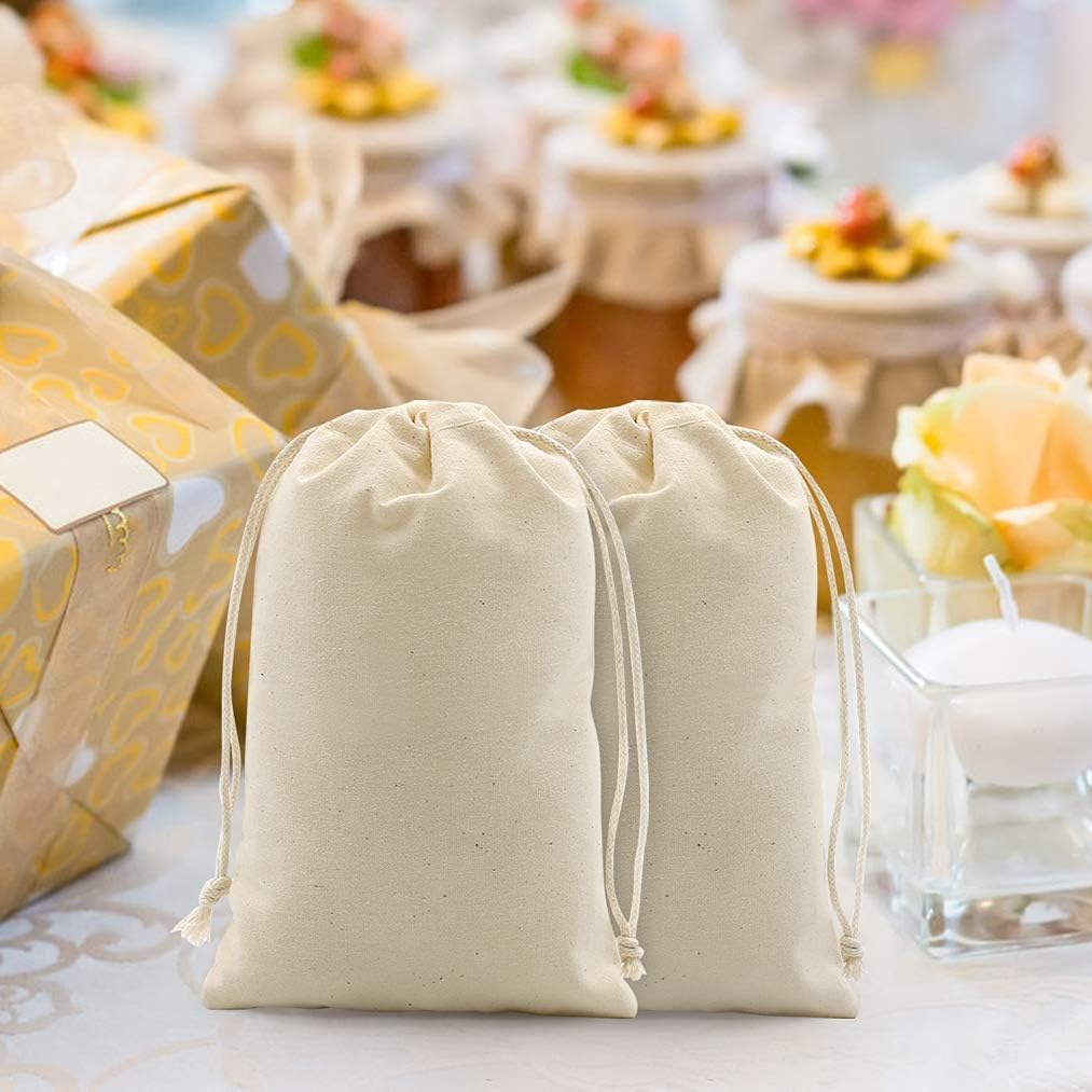 gobyhumm 20 Pieces Pure Cotton Drawstring Bags Muslin Bags Sachet Bag for Home Supplies （4.0 * 4.7"）