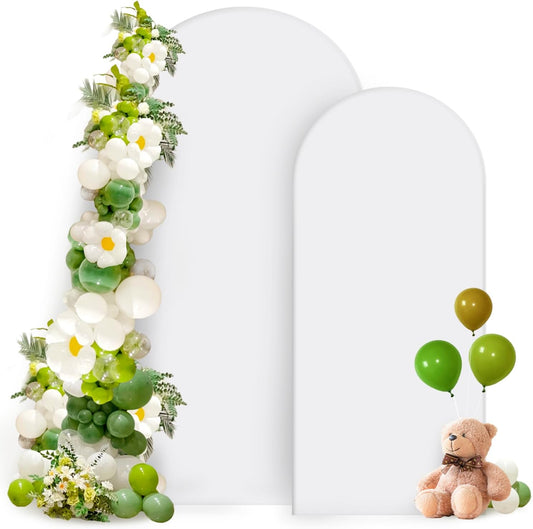 Hemmotop White Arch Backdrop Cover Set 7.2 ft, 6 ft, 2 Sided Stretchy Spandex Fitted Balloon Arch Stand Backdrop for Wedding, Birthday Party, Baby Shower