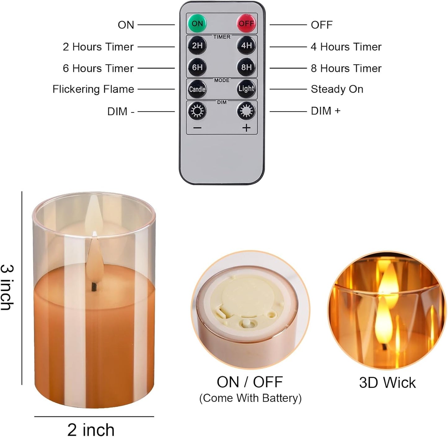 6Pack Glass Flickering Flameless Candles with Remote, 2"X3" Real Wax Votive Candles Battery Operated, Small Electric LED Candles for Wedding Home Decor, w/4 Timers+2 Lighting Modes [Gold]