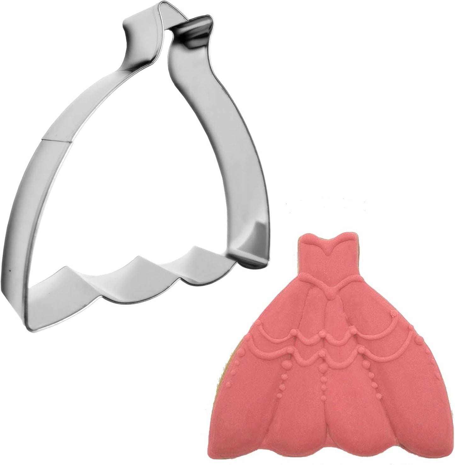Large Size Dress Shaped Cookie Cutter, Stainless Steel Strapless Princess Party Wedding Dress Cookie Cutter, 4.6 Inches
