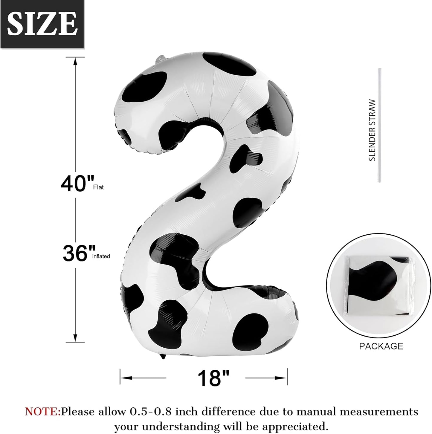 Cow Print Number Balloon Birthday Decorations, 40 inch Number balloon 0-9(Zero-Nine), Cow Balloon for Farm Birthday Party Supplies, Cow Themed birthday party Decorations (Number 2)