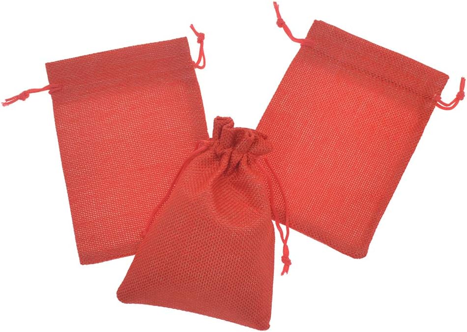 20Pcs Red Burlap Bags with Drawstring, Jute Sacks Jewelry Christmas Candy Pouch Wedding Party Favor Gift Bags (Red, 5.9 x 7.5)