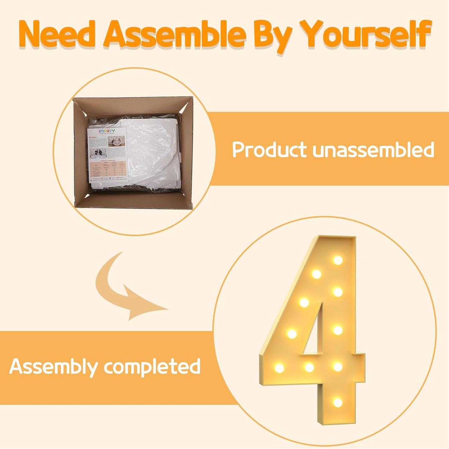 Marquee Numbers 4 Feet Tall Large Light Up Numbers 4th 14th 24th Four Ever Sweet Birthday Decorations Girl Boy Big Yellow Light Outdoor Anniversary Decorations Balloon Arch Kit Party Backdrop 4