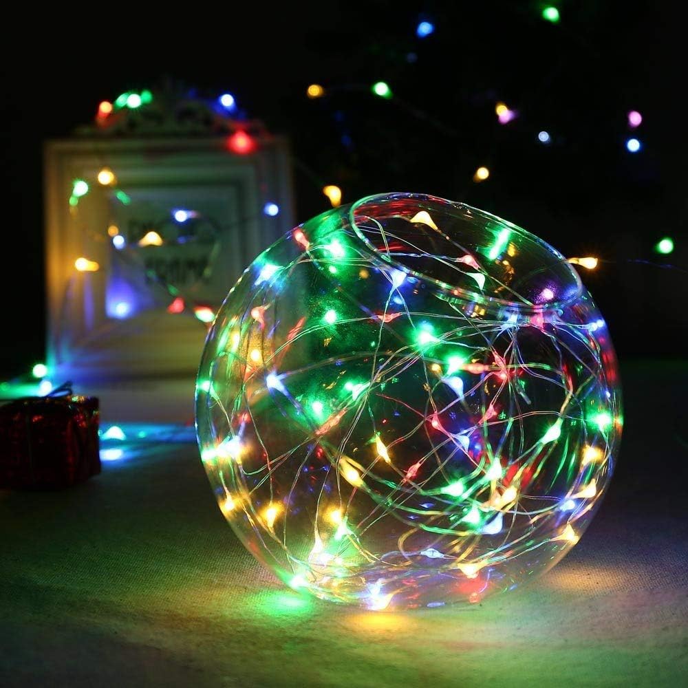 MUMUXI 20 Pack 3.3ft Fairy Lights Battery Operated String Lights, Mini LED Battery Powered Colored Waterproof Indoor Silver Wire Firefly Mason Jar Decor, Multicolor