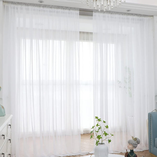 Window White Sheer Curtains 63 Inches Long 2 Panels Sheer White Curtains Basic Rod Pocket Panel for Bedroom Children Living Room Yard Kitchen (White, 52" W x 63" L | 2 pcs)