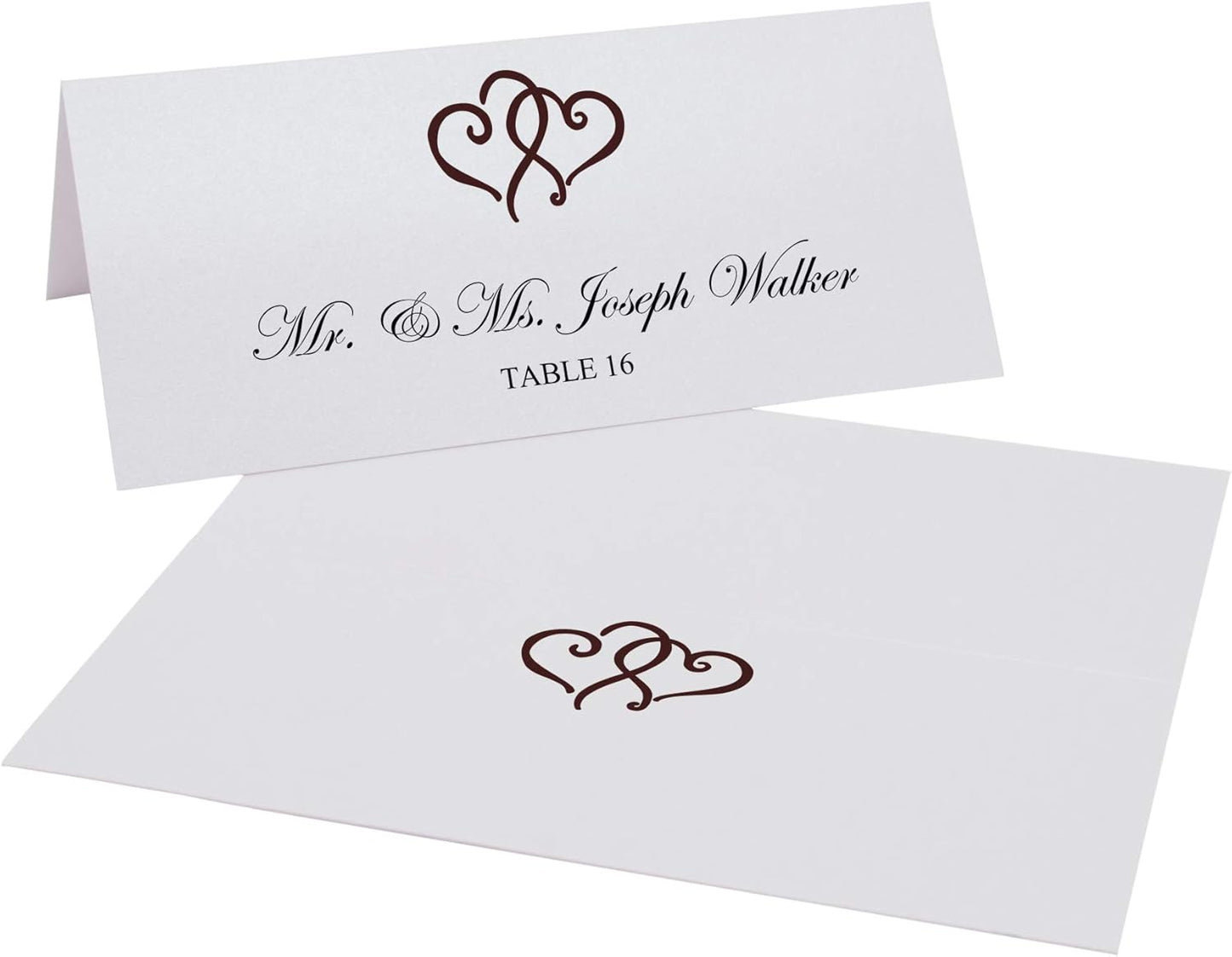 Linked Hearts Place Cards, Chocolate (Choose Color), Set of 60, Pre-cut and Scored - Wedding, Party, Dinner, and Special Events - Made in the USA