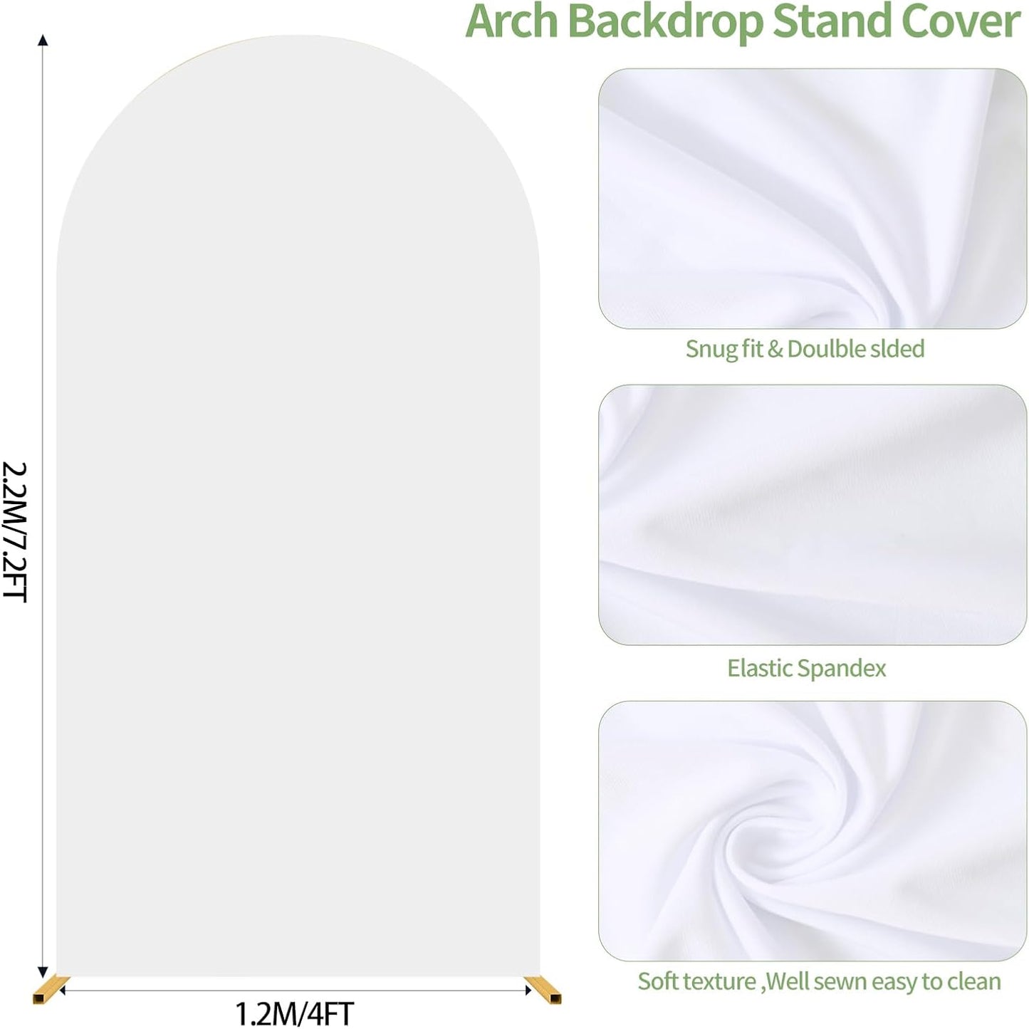 7.2FT Wedding Arch Cover Spandex Fitted Wedding Arch Stand Covers Round Top Chiara Arch Backdrop Cover for Birthday Party Ceremony Banquet Decoration White（Only Cover）