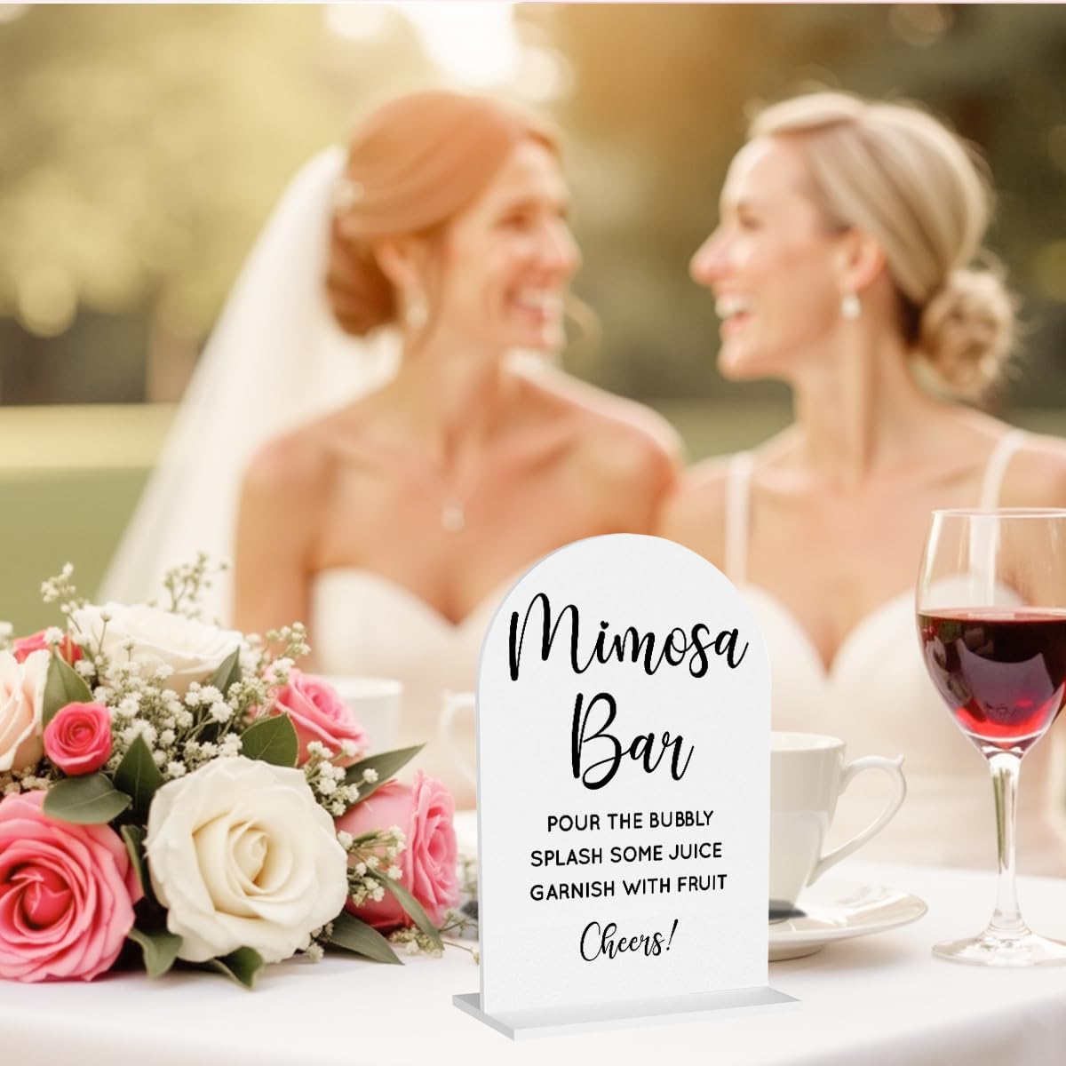 Wedding Mimosa Bar Supplies, Bridal Shower Sign White Acrylic Table Sign for Marriage Parties Anniversaries Reception Cafe Hotel Party Bar Business Event