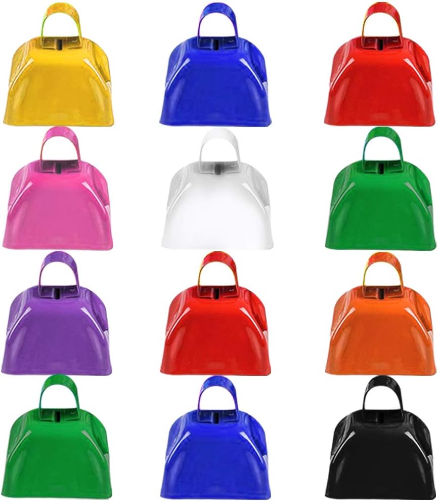ArtCreativity 3 Inch Metal Cow Bell Noise Maker - Pack of 12 - Small Loud Metal Cowbell Noisemaker with Handle - Great for Football Games, Sporting Events, Weddings, New Year’s - Kids and Adults Prize