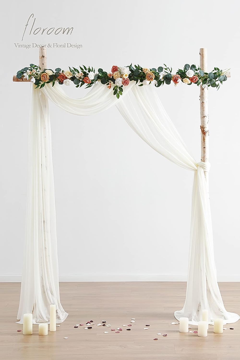 Floroom Wedding Arch Draping Fabric 2 Panels 20Ft Ivory Chiffon Fabric Drapes Arbor Drapery Wedding Ceremony Reception Swag Decorations