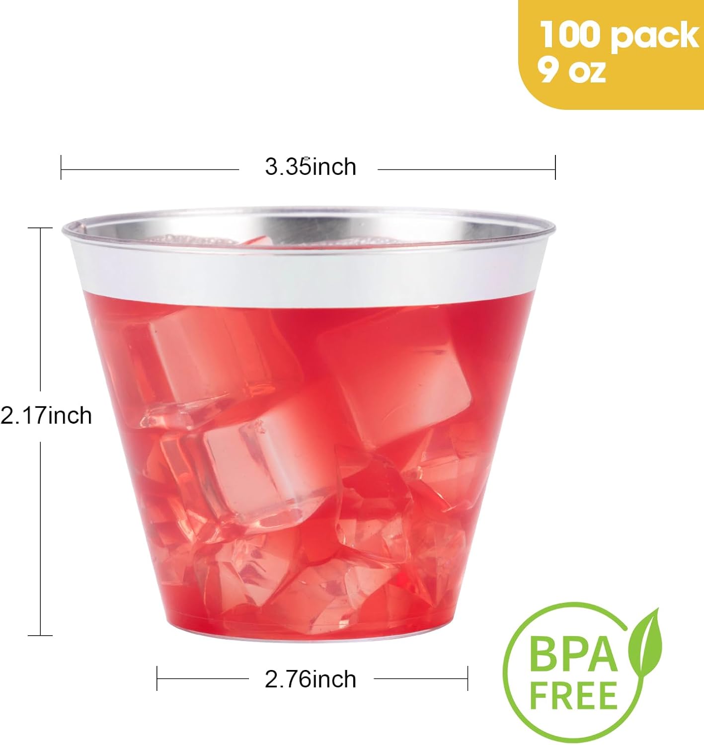 Goodluck 100PCS 9oz Disposable Silver Cups - Plastic Cocktail Glasses for Parties, Weddings, Thanksgiving & Christmas