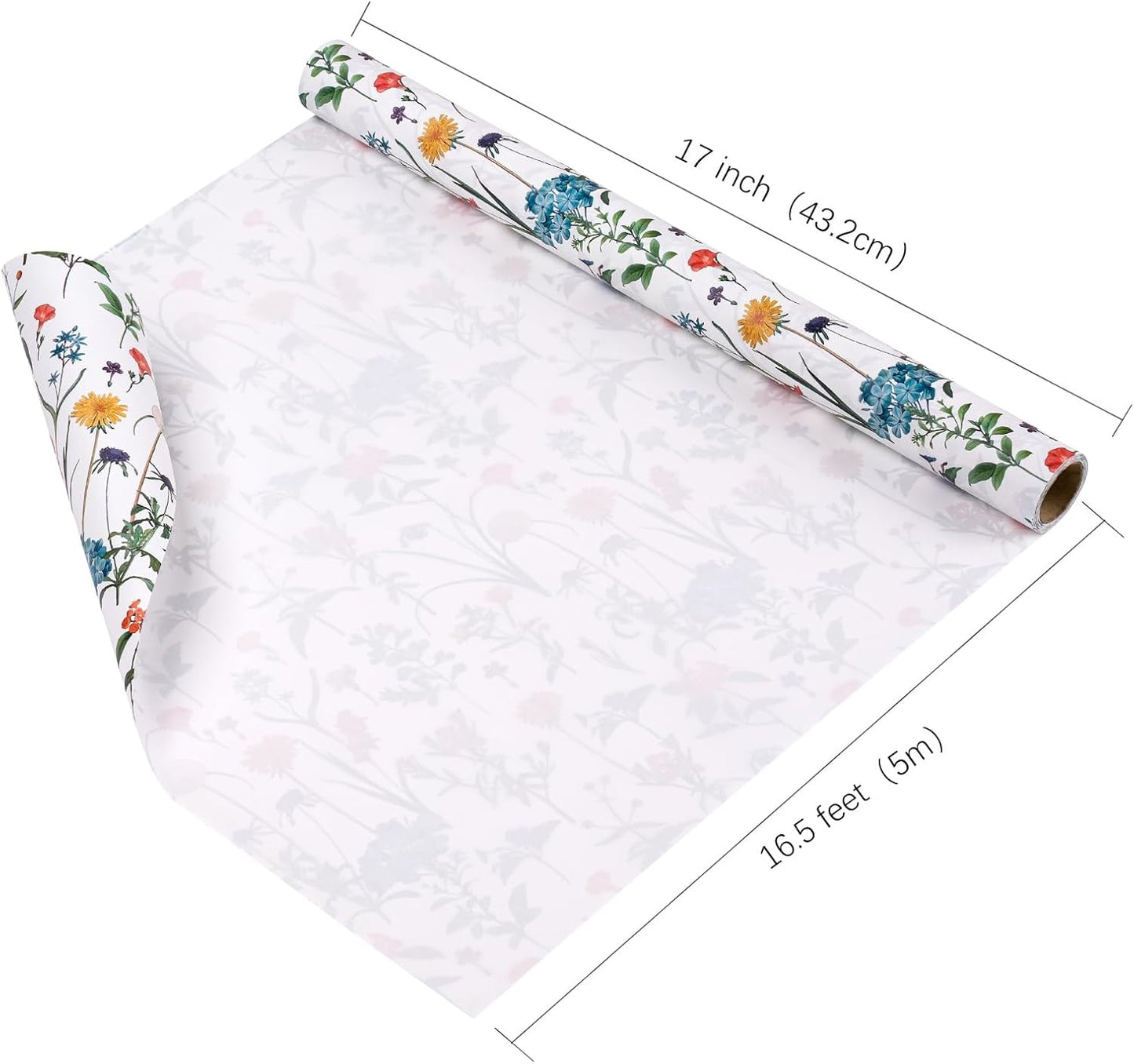 WRAPAHOLIC Kraft Wildflower Wrapping Paper - Mini Roll - 17 Inch x 16.5 Feet - Floral Wrapping Paper for for Wedding, Birthday, Bridal Shower, Tea Party