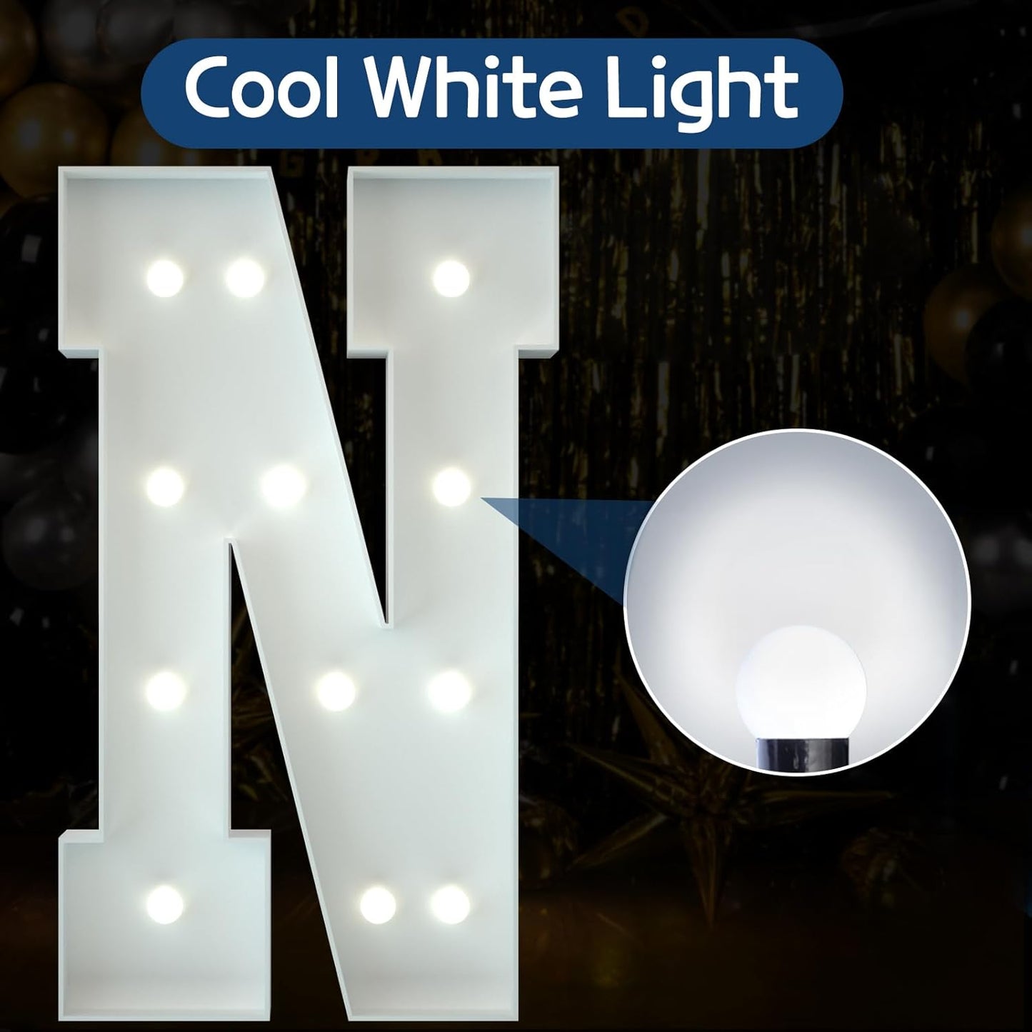 imprsv Marquee Letter N, White Foam Board, 13.37x5.1in, Cool White LED Light, Decorative Signage for Indoor & Outdoor Birthday, Wedding Decorations