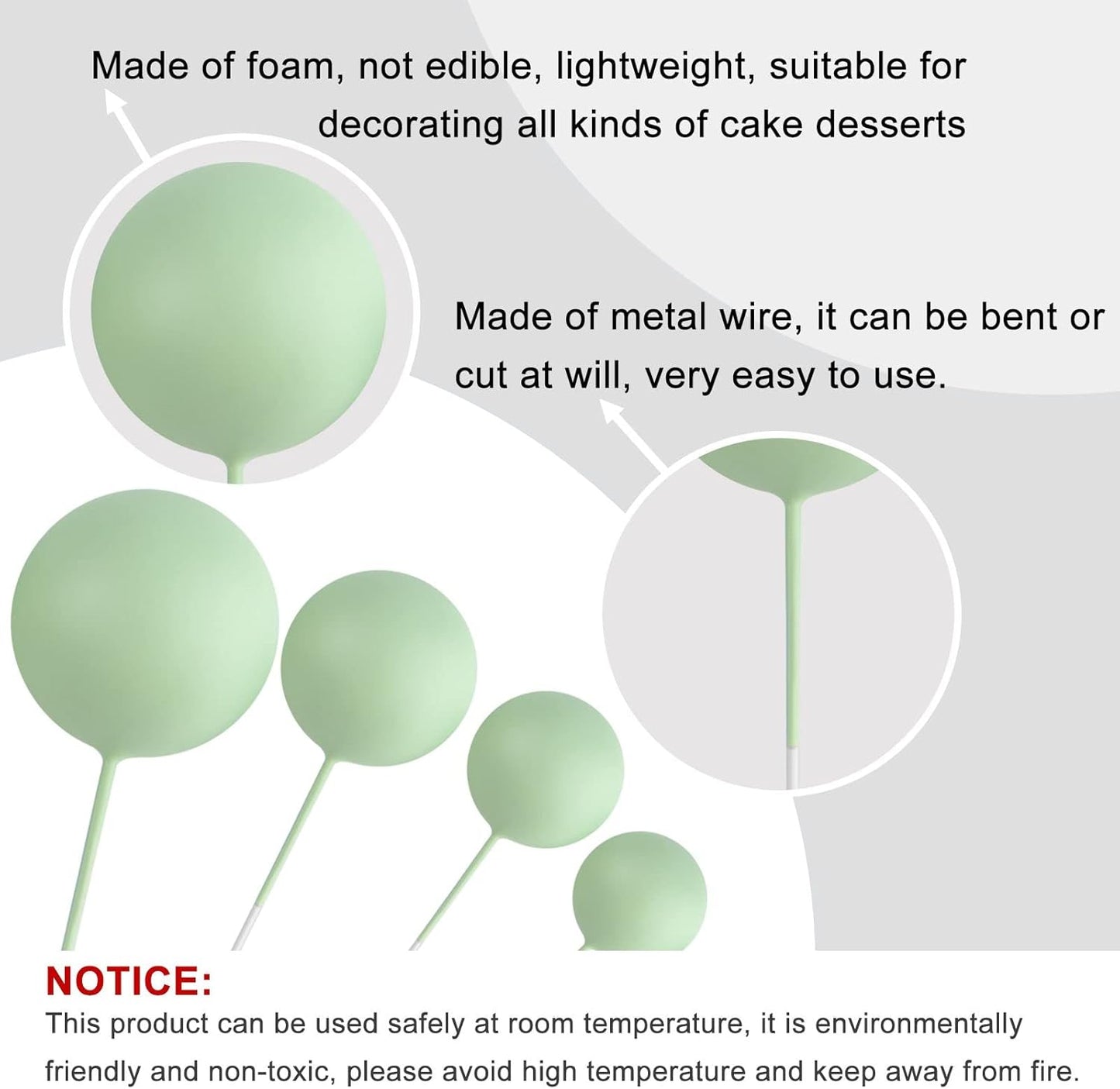 ASTARON 32 Pcs Ball Cake Topper Decorations Mini Balloons Cake Topper Sticks Foam Balls Cake Picks Cake Topper Balls Cake Decorations for Wedding Party Birthday Cake Decorating (Green Gold)