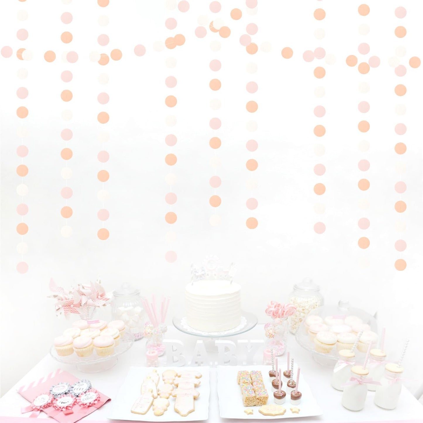 Peach-Pink White Party-Decorations Paper Garland - 52ft Princess Birthday Streamers Banner,Boho Bridal Baby Shower Bachelorette Wedding Hanging Supplies Decor Hugfond