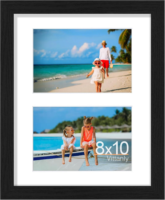 Vittanly 8x10 Collage Picture Frame, Displays 2Pcs 4x6 Pictures with Mat, Photo Frame for Wall Mounting or Table Top with Stand, Black, 1 Pack