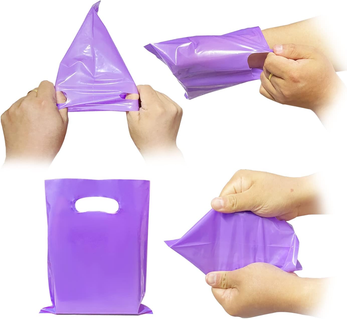 Plastic Party Favor Small Gift Bags, 100 PCS 6" x 8" Goodie Bags for Kids, Candy Treat Pouches Bulk with Handle for Kids' Birthday Party, Thanksgiving, Christmas, Halloween, 10 Colors