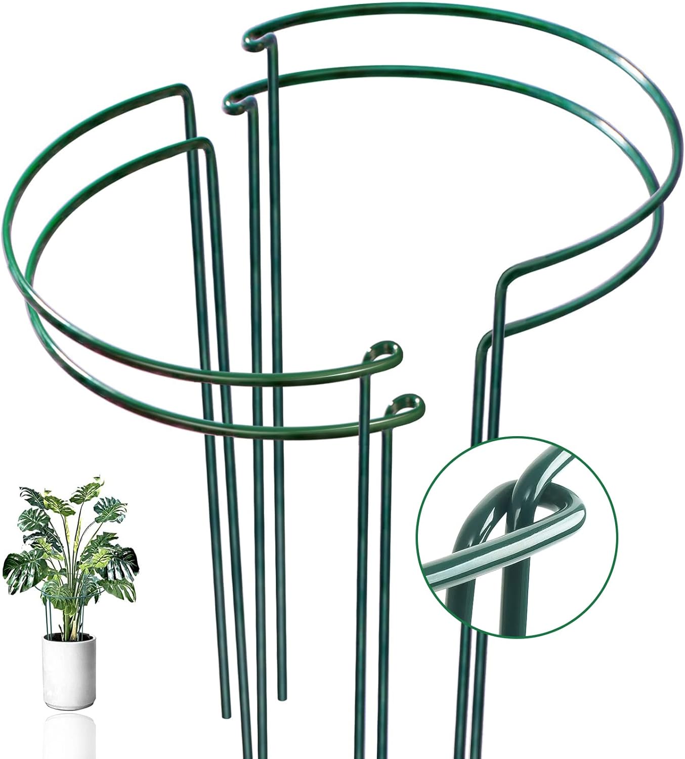 4 Pack Snake Plant Support Stakes, Peony Cages and Supports, Heavy-Duty Plant Stabilizer Support, Hydrangea Support Cage, Dahlia Support Ring, Plant Support Stake for Indoor and Outdoor Potted Plants