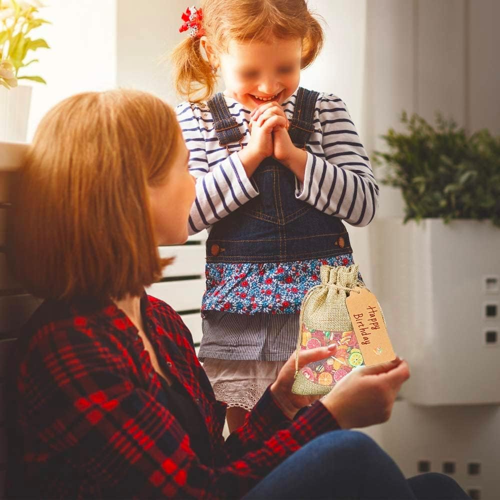 GIOIPC 50Pcs 6 x 9 Inch Linen Burlap Sheer Bags with Drawstring and Bonus Gift Tags for Wedding Birthday Bag,Craft Bags,Cosmetic Samples