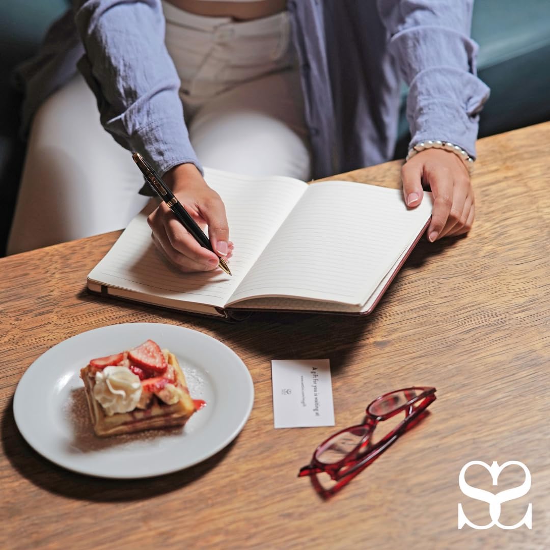 SETTINI® Lined Journal - Heart Journal for Writing Gift Set - Hardcover Vegan Leather, Includes Luxury Pen in a Unique Pen Holder, 192 Pages, 6 x 8.5 inches - Birthday Gift