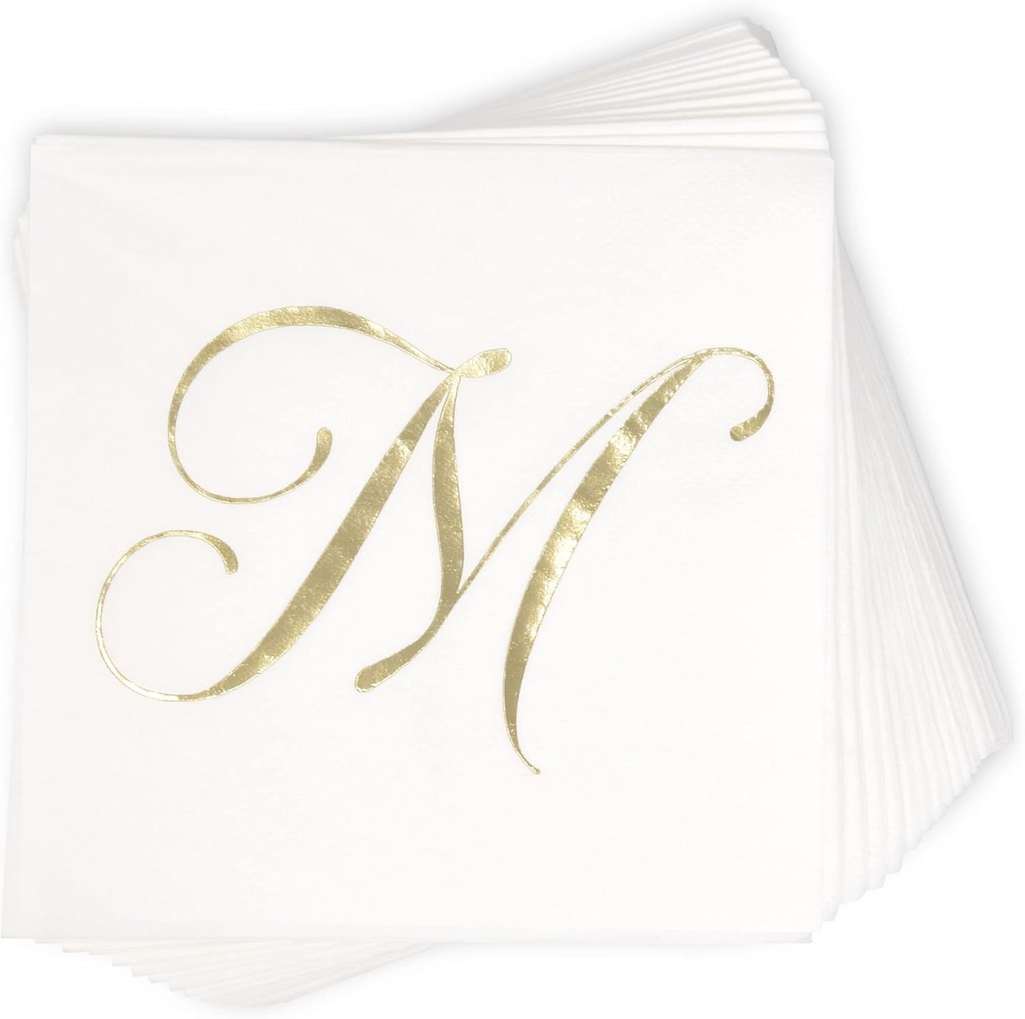 Gift Boutique 100 Gold Monogram Cocktail Napkins Letter M Disposable Paper Pack Elegant Metallic Golden Foil Hand Napkin for Powder Room Wedding Holiday Birthday Party Baby Shower Decorative Towels