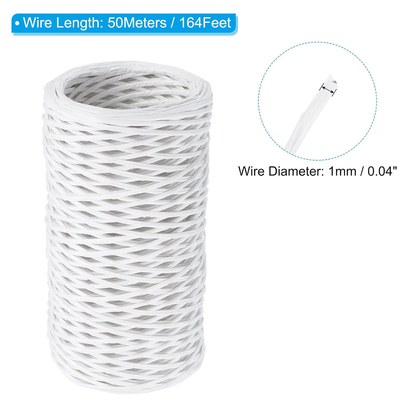 PATIKIL 164 Feet Floral Bind Wire Wrap Twine, 1mm Florist Wire Iron Wire Paper Covered Vine Wrapping Binding Wire for Flower Bouquets, White