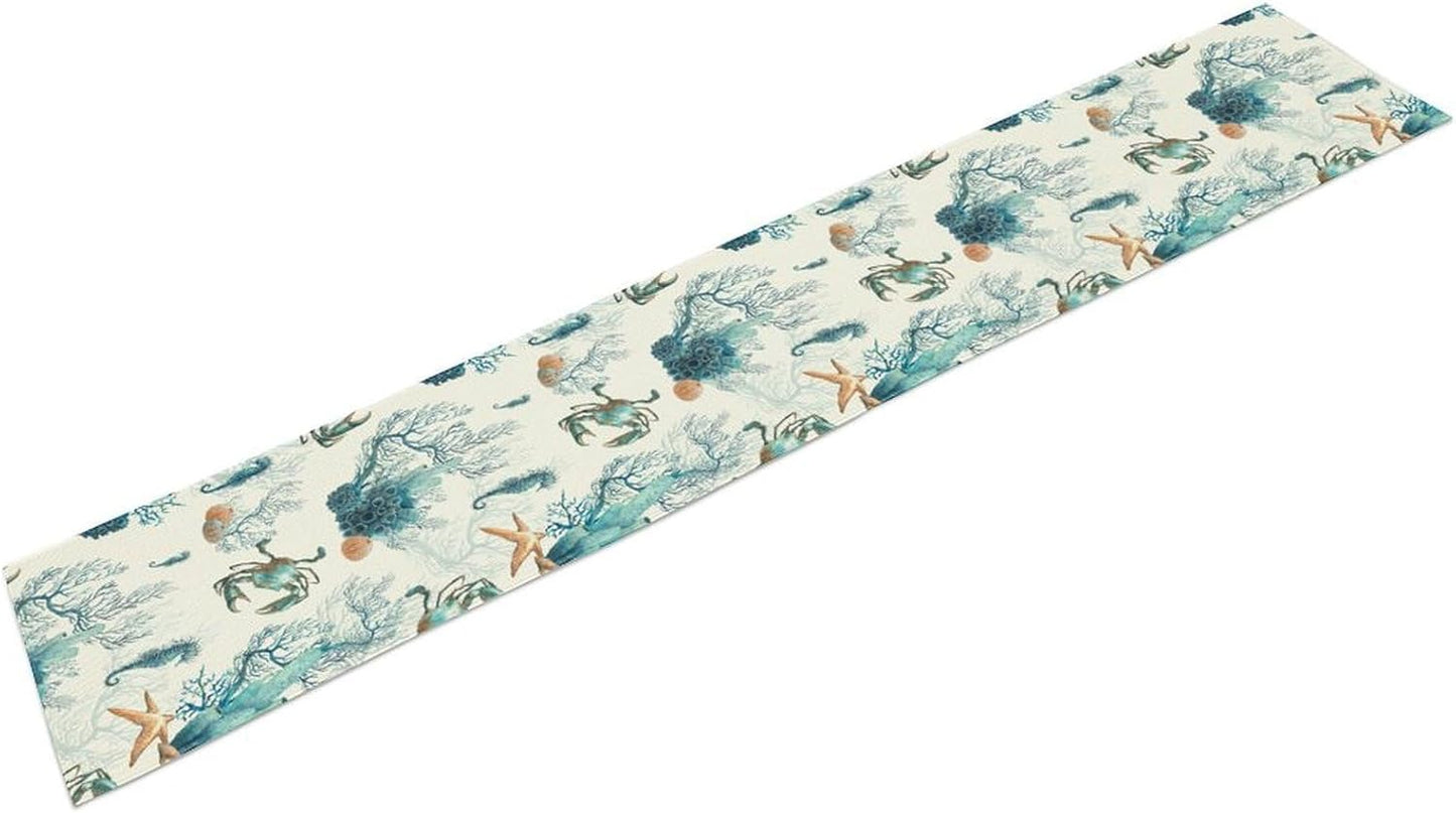 Nautical Coast Table Flag, Ocean Beach Seahorse Shell, Vintage Sailboat Lighthouse Anchor Table Decoration for Indoor and Outdoor Home Party Decor 13x60 Inch