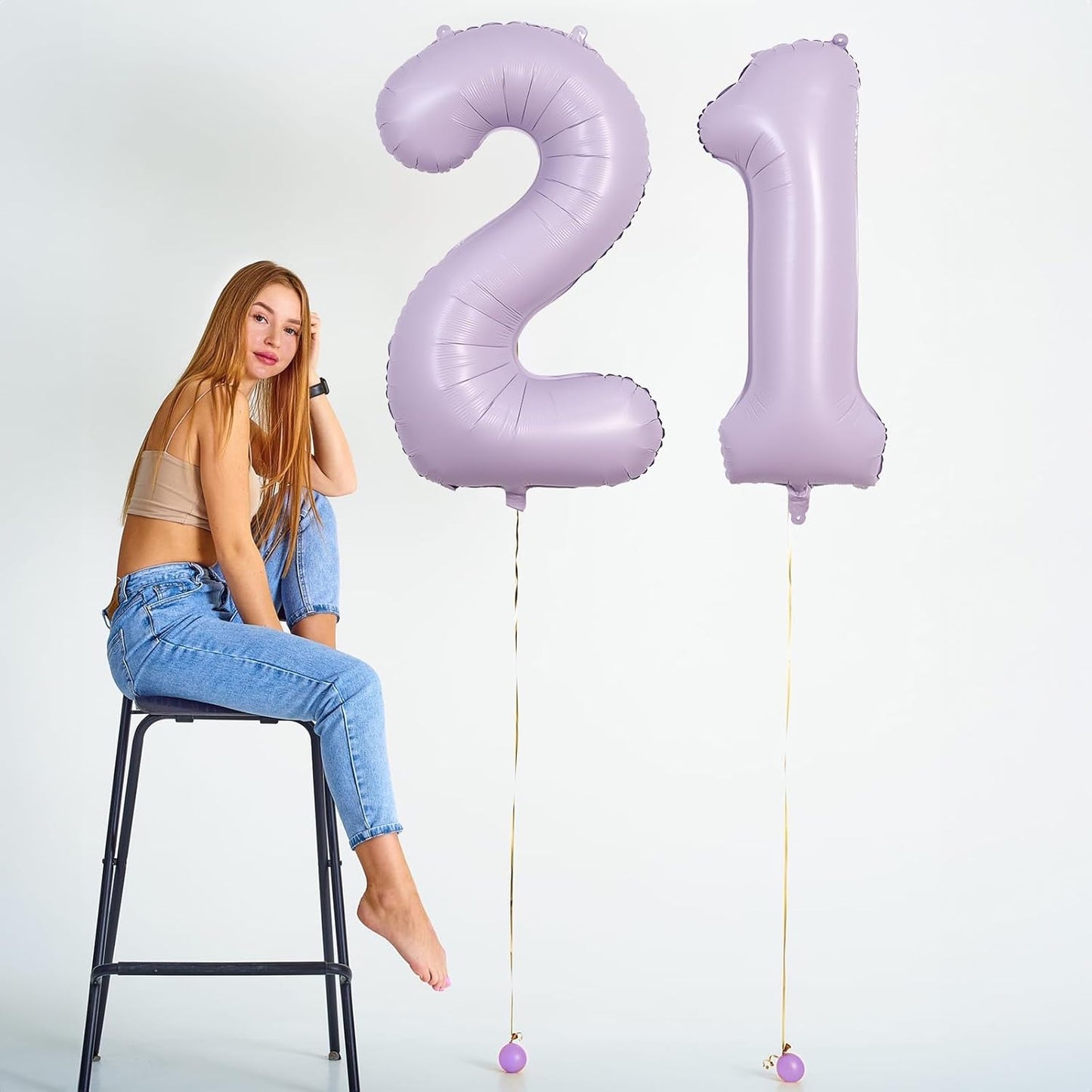 Light Purple Number 40 Birthday Balloons, 40 Inch Large Pastel Dusty Purple Mylar Foil Number 4 & 0 Balloons for Women, 40th Birthday Balloons for 40 Year Old Anniversary Party Decorations Supplies
