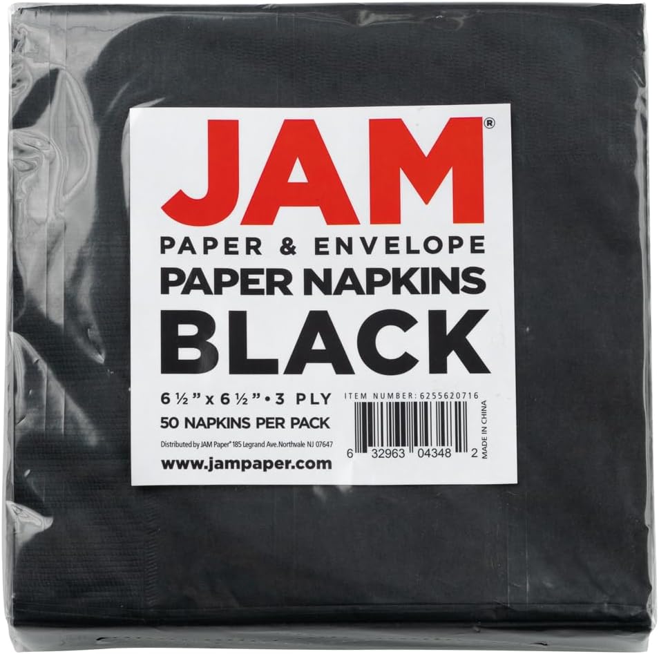 JAM PAPER Medium Lunch Napkins - 6 1/2 x 6 1/2 - Black - 50/Pack