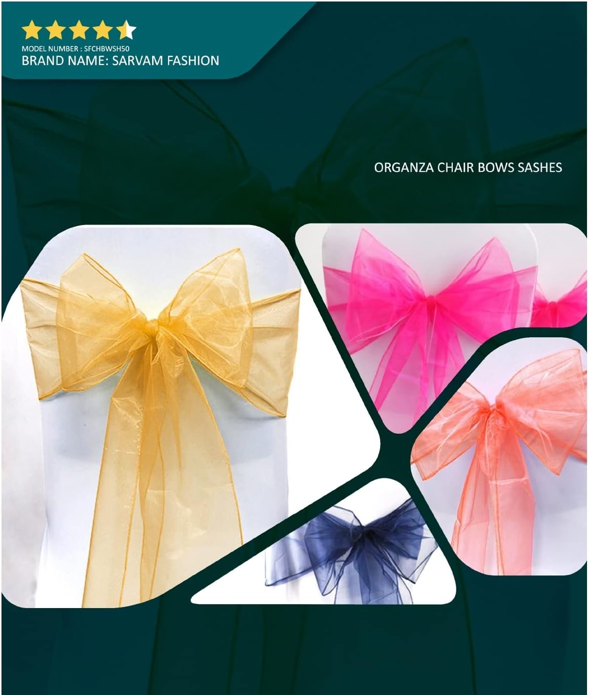 Organza Chair Bow Sash Décor Bows Sashes for Wedding Reception Events Banquets Decoration - (Pack of 25, Red)
