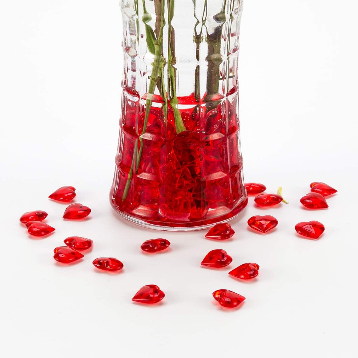 Red Acrylic Heart Translucent Hearts Shaped Crystals Gems for Table Scatter, Valentine's Day, Wedding, Artwork, Birthday Party Decoration, Favor Vase Filler (150 Pieces) (Red)