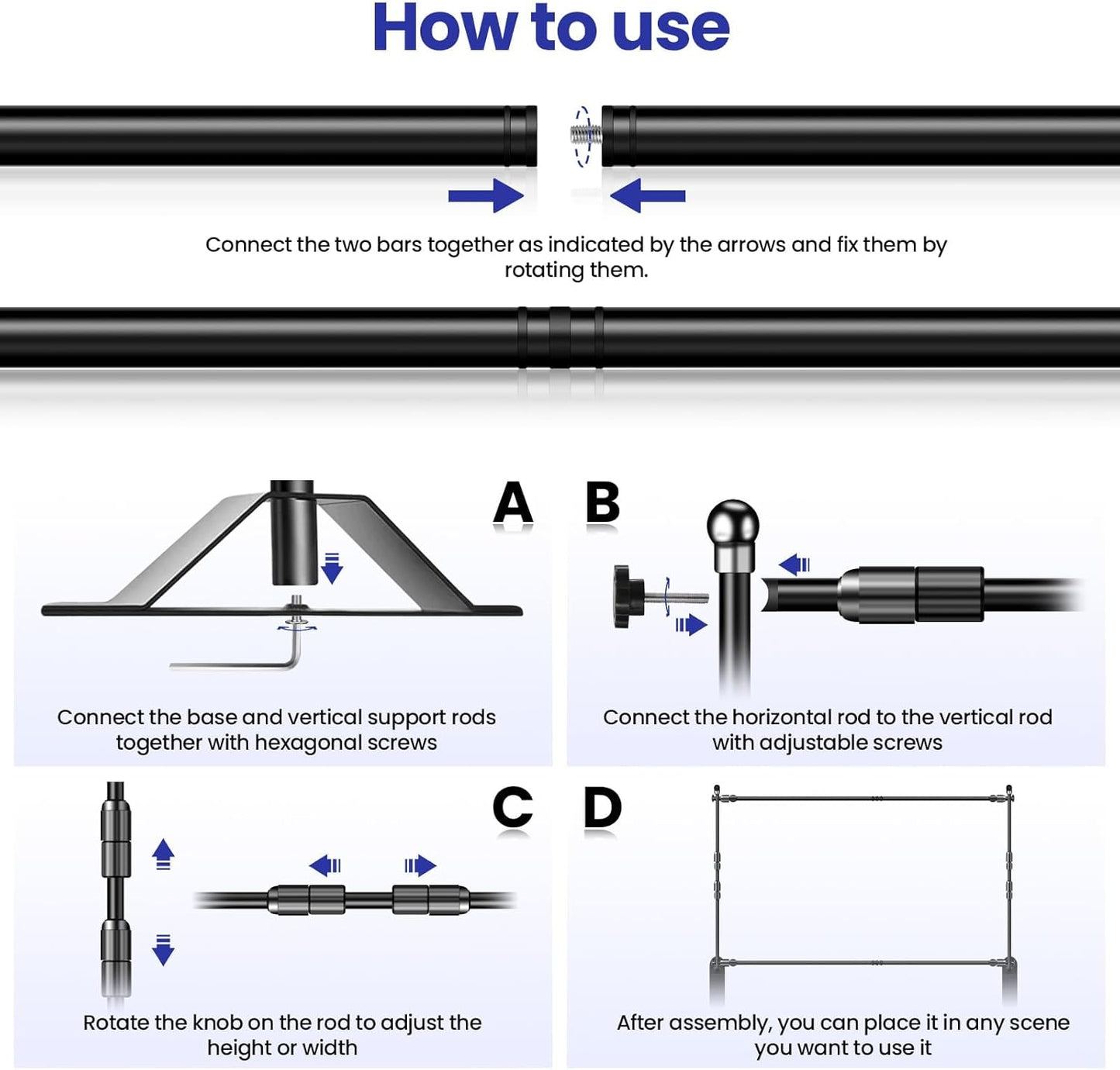 Jiang&Rong 10x8ft Photo Backdrop Stand Kit - Adjustable Telescopic Booth Background Stand with Step and Repeat Frame for Professional Photography, Trade Shows, Events