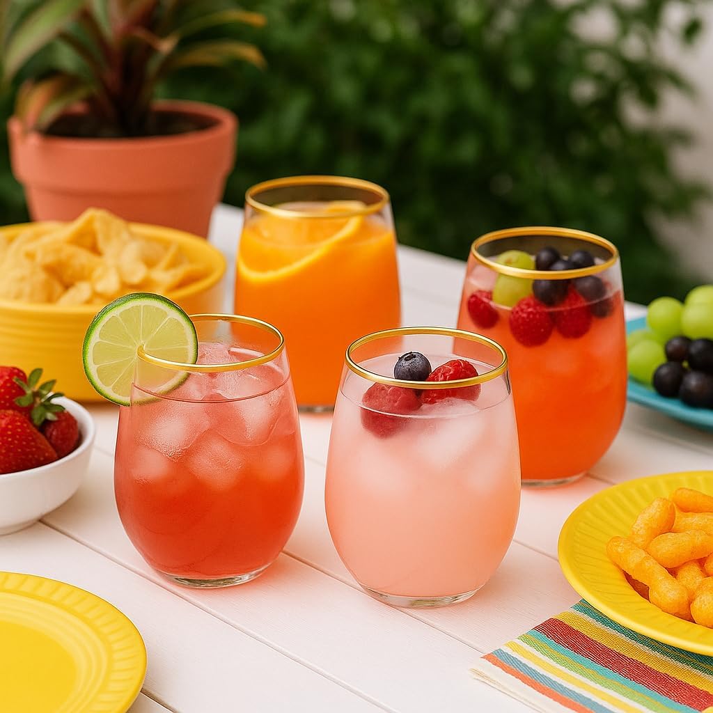 40 count Unbreakable Stemless Plastic Wine Champagne Whiskey Glasses Elegant Durable Disposable Indoor Outdoor Ideal for Home, Office, Bars, Wedding, 12 Ounce Cups (Pink Matte Gold)